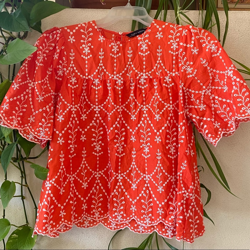 Zara Embroidered Babydoll Top